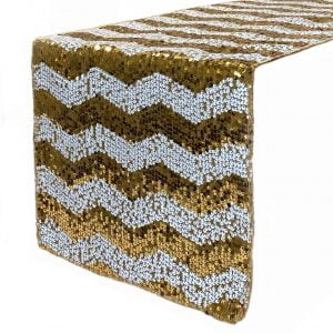 Chevron Sequin Table Runner - White and Gold_11zon