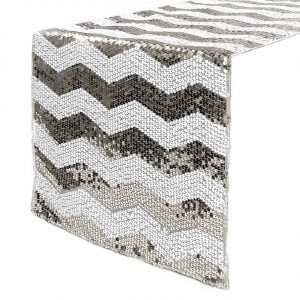 Chevron Sequin Table Runner - White and Silver